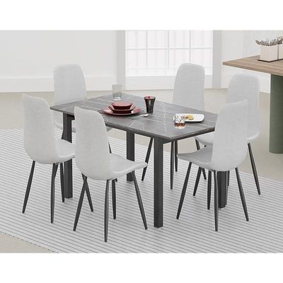 Mahmayi Dec 72 BLK Modern Wooden Dining Table U-Leg, 6-Seater for Kitchen & Dining, Living Room Furniture - 140cm, Black Pietra Grigia - Stylish Home Decor & Family Dining Ensemble