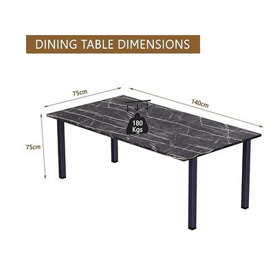 Mahmayi Dec 72 BLK Modern Wooden Dining Table U-Leg, 6-Seater for Kitchen & Dining, Living Room Furniture - 140cm, Black Pietra Grigia - Stylish Home Decor & Family Dining Ensemble