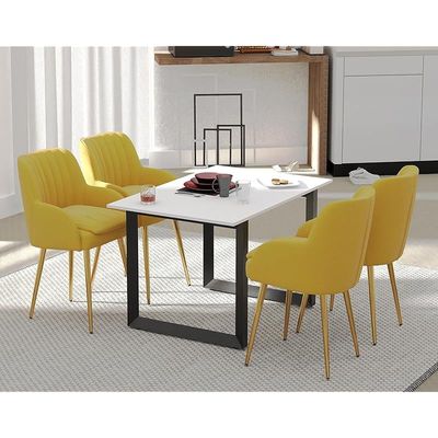 Mahmayi Dec 136 BLK Modern Wooden Dining Table Loop-Leg, 4-Seater for Kitchen & Dining, Living Room Furniture - 120cm, Premium White Finish - Stylish Home Decor & Family Dining Ensemble