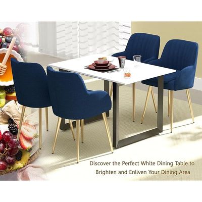 Mahmayi Dec 136 BLK Modern Wooden Dining Table Loop-Leg, 4-Seater for Kitchen & Dining, Living Room Furniture - 120cm, Premium White Finish - Stylish Home Decor & Family Dining Ensemble