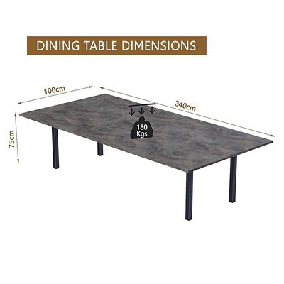 Mahmayi Dec 72 BLK Modern Wooden Dining Table U-Leg, 8-Seater for Kitchen & Dining, Living Room Furniture - 240cm, Anthracite Metal Rocks Finish - Stylish Home Decor & Family Dining Ensemble