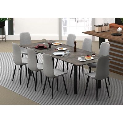 Mahmayi Dec 72 BLK Modern Wooden Dining Table U-Leg, 8-Seater for Kitchen & Dining, Living Room Furniture - 240cm, Anthracite Metal Rocks Finish - Stylish Home Decor & Family Dining Ensemble