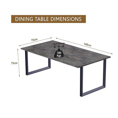 Mahmayi Dec 136 BLK Modern Wooden Dining Table Loop-Leg, 6-Seater for Kitchen & Dining, Living Room Furniture - 140cm, Anthracite Metal Rocks - Stylish Home Decor & Family Dining Ensemble