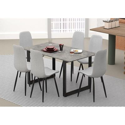 Mahmayi Dec 136 BLK Modern Wooden Dining Table Loop-Leg, 6-Seater for Kitchen & Dining, Living Room Furniture - 140cm, Anthracite Metal Rocks - Stylish Home Decor & Family Dining Ensemble