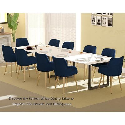 Mahmayi Dec 136 BLK Modern Wooden Dining Table Loop-Leg, 10-Seater for Kitchen & Dining, Living Room Furniture - 360cm, Premium White - Stylish Home Decor & Family Dining Ensemble