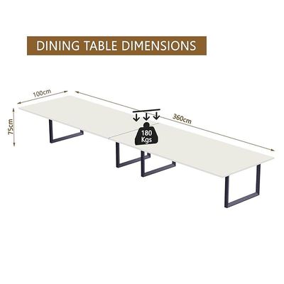 Mahmayi Dec 136 BLK Modern Wooden Dining Table Loop-Leg, 10-Seater for Kitchen & Dining, Living Room Furniture - 360cm, Premium White - Stylish Home Decor & Family Dining Ensemble