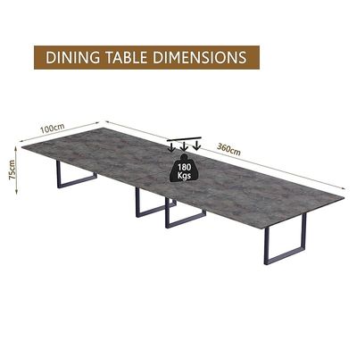 Mahmayi Dec 136 BLK Modern Wooden Dining Table Loop-Leg, 10-Seater for Kitchen & Dining, Living Room Furniture - 360cm, Anthracite Metal Rocks - Stylish Home Decor & Family Dining Ensemble