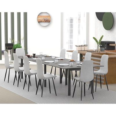Mahmayi Dec 72 BLK طاولة طعام خشبية حديثة على شكل حرف U، 10 مقاعد للمطبخ وتناول الطعام، أثاث غرفة المعيشة - 360 سم، أسود بيترا جريجيا - ديكور منزلي أنيق ومجموعة طعام عائلية