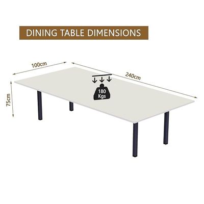 Mahmayi Dec 72 BLK Modern Wooden Dining Table U-Leg, 8-Seater for Kitchen & Dining, Living Room Furniture - 240cm, Premium White - Stylish Home Decor & Family Dining Ensemble