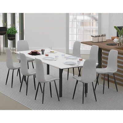 Mahmayi Dec 72 BLK Modern Wooden Dining Table U-Leg, 8-Seater for Kitchen & Dining, Living Room Furniture - 240cm, Premium White - Stylish Home Decor & Family Dining Ensemble