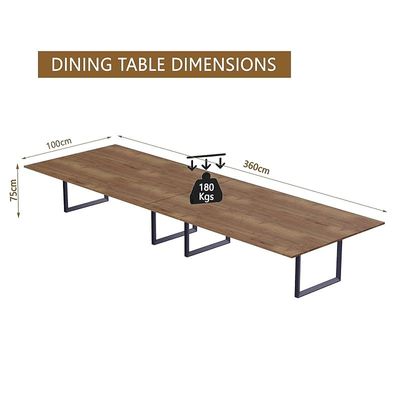 Mahmayi Dec 136 BLK Modern Wooden Dining Table Loop-Leg, 10-Seater for Kitchen & Dining, Living Room Furniture - 360cm, Tobacco Halifax Oak - Stylish Home Decor & Family Dining Ensemble