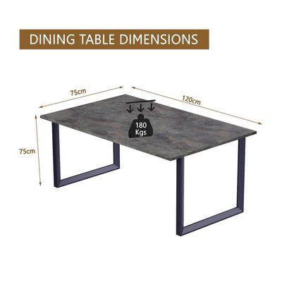Mahmayi Dec 136 BLK Modern Wooden Dining Table Loop-Leg, 4-Seater for Kitchen & Dining, Living Room Furniture - 120cm, Anthracite Metal Rocks Finish - Stylish Home Decor & Family Dining Ensemble