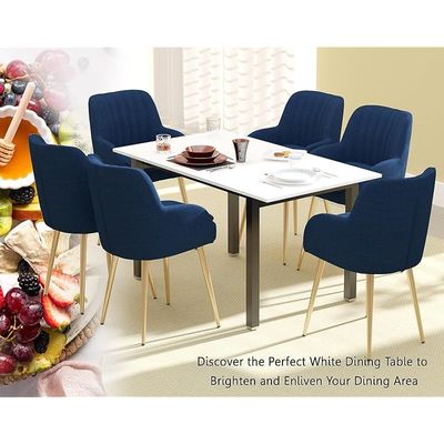 Mahmayi Dec 72 BLK Modern Wooden Dining Table U-Leg, 6-Seater for Kitchen & Dining, Living Room Furniture - 140cm, Premium White - Stylish Home Decor & Family Dining Ensemble