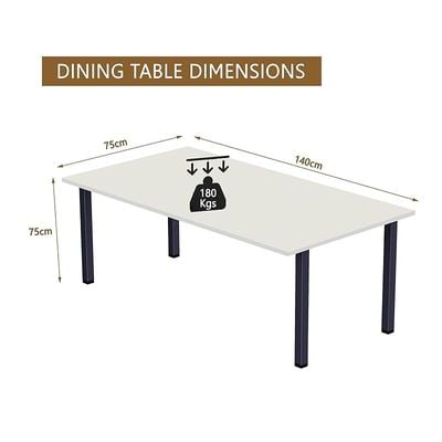 Mahmayi Dec 72 BLK Modern Wooden Dining Table U-Leg, 6-Seater for Kitchen & Dining, Living Room Furniture - 140cm, Premium White - Stylish Home Decor & Family Dining Ensemble