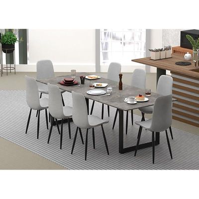 Mahmayi Dec 136 BLK طاولة طعام خشبية حديثة بأرجل دائرية، 8 مقاعد للمطبخ وتناول الطعام، أثاث غرفة المعيشة - 240 سم، لمسة نهائية من الصخور المعدنية الأنثراسايت - ديكور منزلي أنيق ومجموعة طعام عائلية