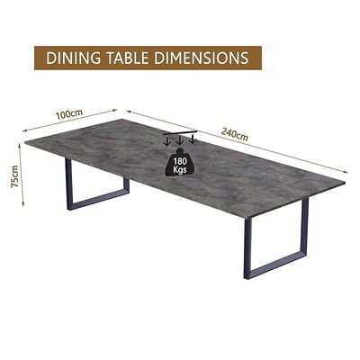 Mahmayi Dec 136 BLK Modern Wooden Dining Table Loop-Leg, 8-Seater for Kitchen & Dining, Living Room Furniture - 240cm, Anthracite Metal Rocks Finish - Stylish Home Decor & Family Dining Ensemble