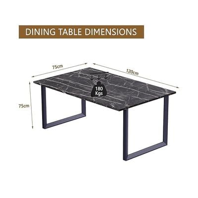 Mahmayi Dec 136 BLK Modern Wooden Dining Table Loop-Leg, 4-Seater for Kitchen & Dining, Living Room Furniture - 120cm, Black Pietra Grigia Finish - Stylish Home Decor & Family Dining Ensemble