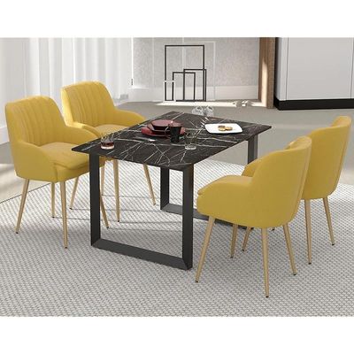 Mahmayi Dec 136 BLK Modern Wooden Dining Table Loop-Leg, 4-Seater for Kitchen & Dining, Living Room Furniture - 120cm, Black Pietra Grigia Finish - Stylish Home Decor & Family Dining Ensemble