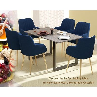 Mahmayi Dec 136 BLK Modern Wooden Dining Table Loop-Leg, 6-Seater for Kitchen & Dining, Living Room Furniture - 140cm, Black Pietra Grigia - Stylish Home Decor & Family Dining Ensemble