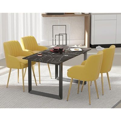 Mahmayi Dec 136 BLK Modern Wooden Dining Table Loop-Leg, 6-Seater for Kitchen & Dining, Living Room Furniture - 140cm, Black Pietra Grigia - Stylish Home Decor & Family Dining Ensemble