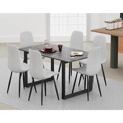 Mahmayi Dec 136 BLK Modern Wooden Dining Table Loop-Leg, 6-Seater for Kitchen & Dining, Living Room Furniture - 140cm, Black Pietra Grigia - Stylish Home Decor & Family Dining Ensemble