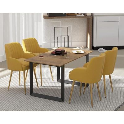 Mahmayi Dec 136 BLK Modern Wooden Dining Table Loop-Leg, 6-Seater for Kitchen & Dining, Living Room Furniture - 140cm, Cognac Brown Sherman Oak Finish - Stylish Home Decor & Family Dining Ensemble