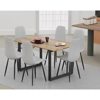 Mahmayi Dec 136 BLK Modern Wooden Dining Table Loop-Leg, 6-Seater for Kitchen & Dining, Living Room Furniture - 140cm, Cognac Brown Sherman Oak Finish - Stylish Home Decor & Family Dining Ensemble