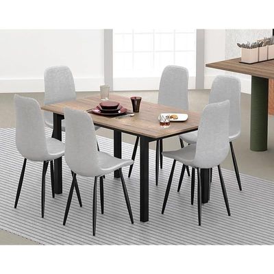 Mahmayi Dec 72 BLK Modern Wooden Dining Table U-Leg, 6-Seater for Kitchen & Dining, Living Room Furniture - 140cm, Tobacco Halifax Oak - Stylish Home Decor & Family Dining Ensemble