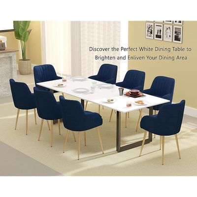 Mahmayi Dec 136 BLK Modern Wooden Dining Table Loop-Leg, 8-Seater for Kitchen & Dining, Living Room Furniture - 240cm, Premium White - Stylish Home Decor & Family Dining Ensemble