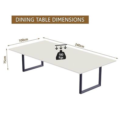 Mahmayi Dec 136 BLK Modern Wooden Dining Table Loop-Leg, 8-Seater for Kitchen & Dining, Living Room Furniture - 240cm, Premium White - Stylish Home Decor & Family Dining Ensemble