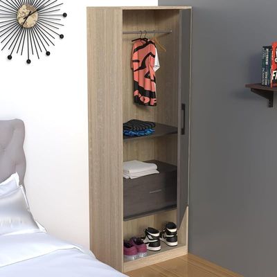 Modern Wardrobe With Bottom Superior Space, Floor Storage Cabinet With Hangers - Dark Grey Chicago Concrete/Grey Bardolino Oak