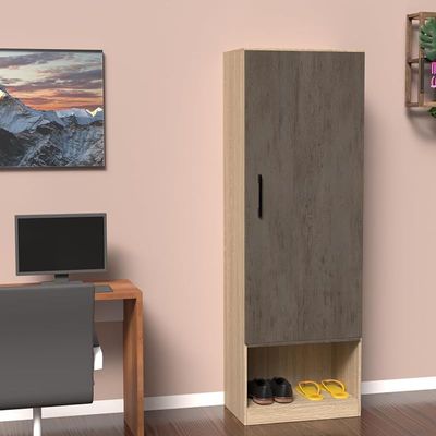 Modern Wardrobe With Bottom Superior Space, Floor Storage Cabinet With Hangers - Dark Grey Chicago Concrete/Grey Bardolino Oak