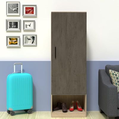 Modern Wardrobe With Bottom Superior Space, Floor Storage Cabinet With Hangers - Dark Grey Chicago Concrete/Grey Bardolino Oak