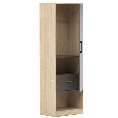 Modern Wardrobe With Bottom Superior Space, Floor Storage Cabinet With Hangers - Dark Grey Chicago Concrete/Grey Bardolino Oak