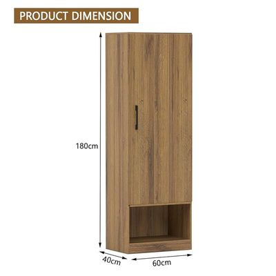 Modern Wardrobe With Bottom Superior Space, Floor Storage Cabinet With Hangers - Cognac Brown Sherman Oak