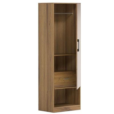 Modern Wardrobe With Bottom Superior Space, Floor Storage Cabinet With Hangers - Cognac Brown Sherman Oak