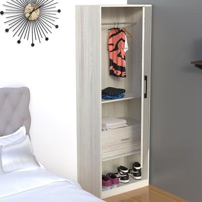 Modern Wardrobe With Bottom Superior Space, Floor Storage Cabinet With Hangers - Cascina Pine