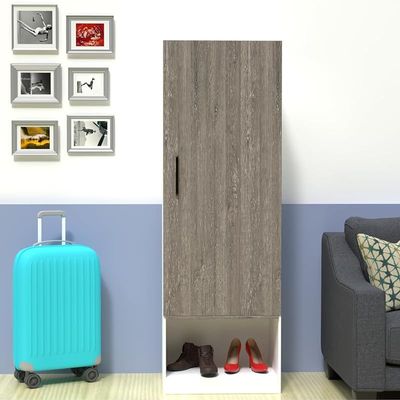 Modern Wardrobe With Bottom Superior Space, Floor Storage Cabinet With Hangers - Grey Brown Whiteriver Oak/Premium White