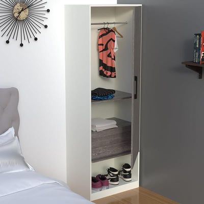 Modern Wardrobe With Bottom Superior Space, Floor Storage Cabinet With Hangers - Grey Brown Whiteriver Oak/Premium White