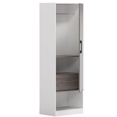 Modern Wardrobe With Bottom Superior Space, Floor Storage Cabinet With Hangers - Grey Brown Whiteriver Oak/Premium White