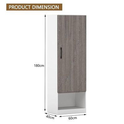 Modern Wardrobe With Bottom Superior Space, Floor Storage Cabinet With Hangers - Grey Brown Whiteriver Oak/Premium White