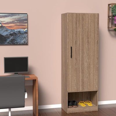 Modern Wardrobe With Bottom Superior Space, Floor Storage Cabinet With Hangers - Truffle Brown Davos Oak