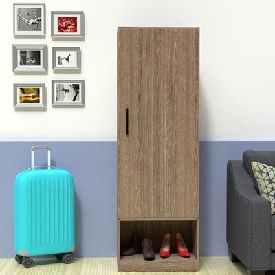 Modern Wardrobe With Bottom Superior Space, Floor Storage Cabinet With Hangers - Truffle Brown Davos Oak