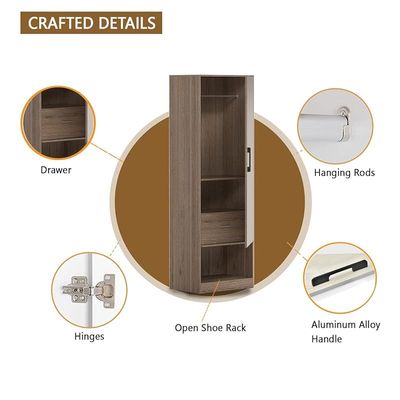 Modern Wardrobe With Bottom Superior Space, Floor Storage Cabinet With Hangers - Truffle Brown Davos Oak