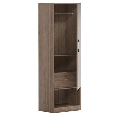 Modern Wardrobe With Bottom Superior Space, Floor Storage Cabinet With Hangers - Truffle Brown Davos Oak