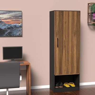 Modern Wardrobe With Bottom Superior Space, Floor Storage Cabinet With Hangers - Dark Hunton Oak/Lava Grey