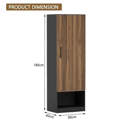 Modern Wardrobe With Bottom Superior Space, Floor Storage Cabinet With Hangers - Dark Hunton Oak/Lava Grey