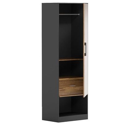 Modern Wardrobe With Bottom Superior Space, Floor Storage Cabinet With Hangers - Dark Hunton Oak/Lava Grey