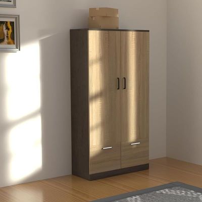 Wooden Wardrobe With 2 Doors, 2 Drawers, Hanging Rod And 2 Compartments - Dark Grey Chicago Concrete/Grey Bardolino Oak