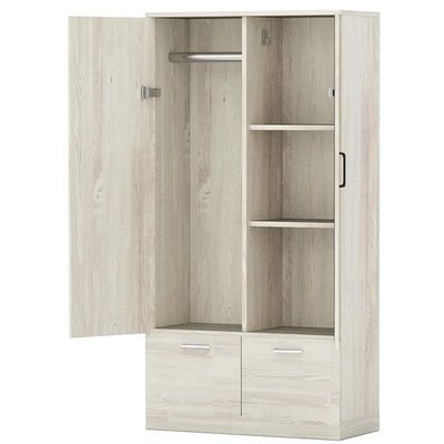 Wooden Wardrobe With 2 Doors, 2 Drawers, Hanging Rod And 2 Compartments - Cascina Pine